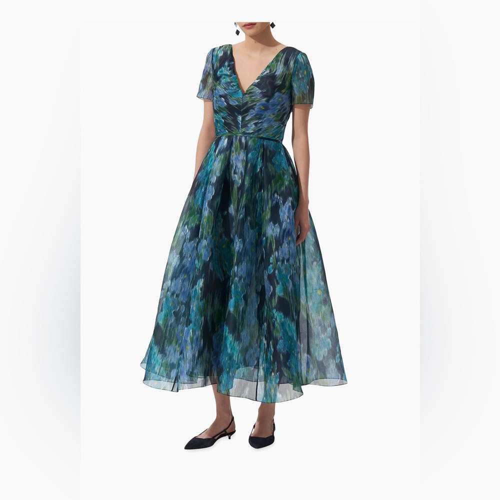 Carolina Herrera Blue and Green Patterned Midi Dress